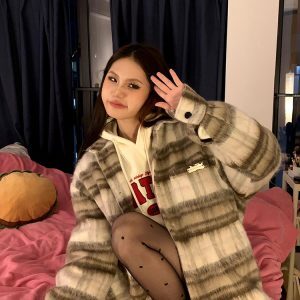 Unisex Woolen Plaid Striped Shirt Jacket - Trendy Lazy Niche Cardigan Top, Y2K Style Fashion Essential for Men and Women