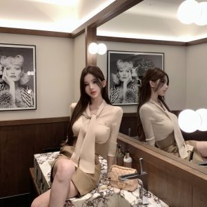 V-Neck Ribbon Knit Sweater and Imitation Wool Half Skirt Set - Chic Sheep Wool Design for Y2K and Korean Style Looks