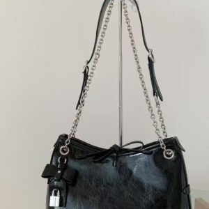 Versatile Bow Knot Lock Design Bucket Bag - Fashionable Commuter Shoulder Crossbody Tote for Women - 2025 Style