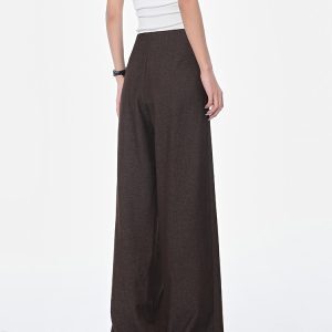 Versatile Coffee Color Draped Wide-Leg Suit Pants for Women - High Waist Loose Slimming Casual Fashion Trousers, Spring Style