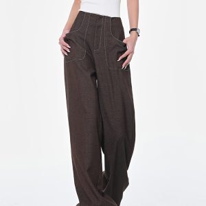 Versatile Coffee Color Draped Wide-Leg Suit Pants for Women - High Waist Loose Slimming Casual Fashion Trousers, Spring Style