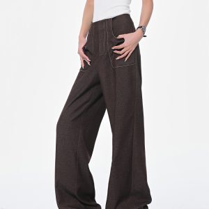 Versatile Coffee Color Draped Wide-Leg Suit Pants for Women - High Waist Loose Slimming Casual Fashion Trousers, Spring Style