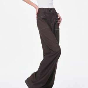 Versatile Coffee Color Draped Wide-Leg Suit Pants for Women - High Waist Loose Slimming Casual Fashion Trousers, Spring Style