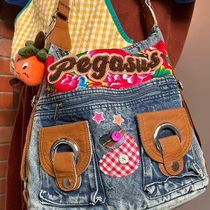Versatile Cotton Padded Jacket with Original New Year Design and Large Capacity Denim Shoulder Crossbody Bag for Women