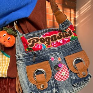 Versatile Cotton Padded Jacket with Original New Year Design and Large Capacity Denim Shoulder Crossbody Bag for Women