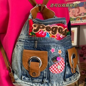 Versatile Cotton Padded Jacket with Original New Year Design and Large Capacity Denim Shoulder Crossbody Bag for Women