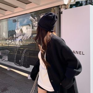 Versatile Dark Blue Oversized Sweater Coat for Women - Thick Knitted Cardigan for Autumn and Winter Fashion