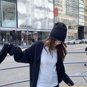 Versatile Dark Blue Oversized Sweater Coat for Women - Thick Knitted Cardigan for Autumn and Winter Fashion