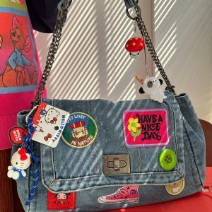 Versatile Denim Bag for Trendy Girls - Large Capacity Shoulder Crossbody Tote Bag for Millennial Style