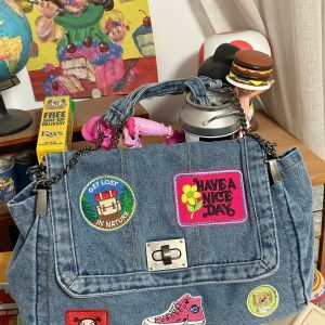 Versatile Denim Bag for Trendy Girls - Large Capacity Shoulder Crossbody Tote Bag for Millennial Style