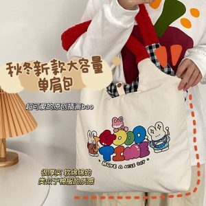 Versatile Double-Sided Large Capacity Shoulder Bag - Retro Japanese Style Cute Student Class Tote for Autumn and Winter