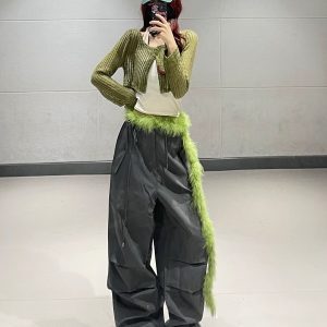 Versatile Green Cover-Up Tank Top and Dark Gray Quick-Dry Work Pants Two-Piece Set for Jazz Dance and Activewear