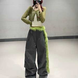 Versatile Green Cover-Up Tank Top and Dark Gray Quick-Dry Work Pants Two-Piece Set for Jazz Dance and Activewear