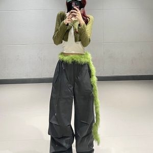 Versatile Green Cover-Up Tank Top and Dark Gray Quick-Dry Work Pants Two-Piece Set for Jazz Dance and Activewear