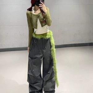 Versatile Green Cover-Up Tank Top and Dark Gray Quick-Dry Work Pants Two-Piece Set for Jazz Dance and Activewear