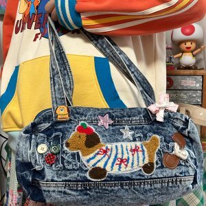 Versatile Handmade Denim Tote Bag for Students - Casual Shoulder Bag in Millennial Spicy Girl Style