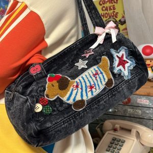 Versatile Handmade Denim Tote Bag for Students - Casual Shoulder Bag in Millennial Spicy Girl Style