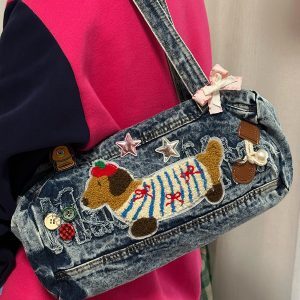 Versatile Handmade Denim Tote Bag for Students - Casual Shoulder Bag in Millennial Spicy Girl Style