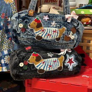 Versatile Handmade Denim Tote Bag for Students - Casual Shoulder Bag in Millennial Spicy Girl Style