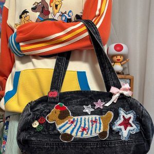Versatile Handmade Denim Tote Bag for Students - Casual Shoulder Bag in Millennial Spicy Girl Style