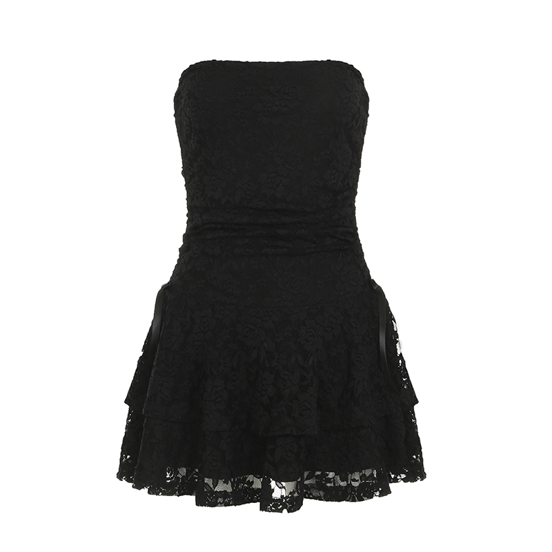 Versatile Jacquard Lace Strapless Dress - Slim-Fitting Off-Shoulder Style for Y2K and Korean Fashion Lovers