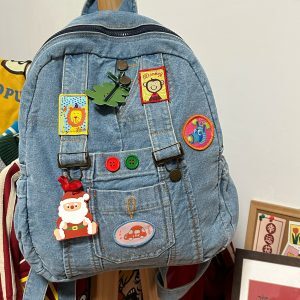 Versatile Large-Capacity Denim Backpack for Students - Quirky Retro Style, Ideal for Y2K Fashion