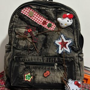 Versatile Large-Capacity Denim Backpack for Women - Handmade Wasteland Style School Bag for Spring and Summer