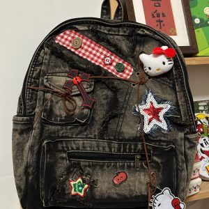 Versatile Large-Capacity Denim Backpack for Women - Handmade Wasteland Style School Bag for Spring and Summer