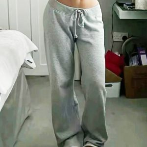 Versatile Loose Straight Gray Casual Pants for Women with Drawstring Waist - Perfect for Home, Sports, and Everyday Comfort