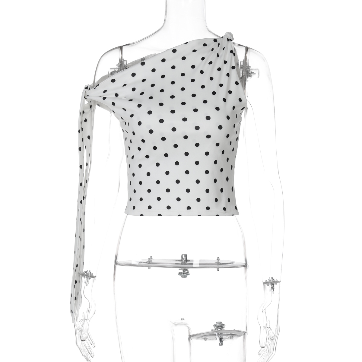 Versatile Off-Shoulder Sleeveless Camisole Top in Spicy Girl Style with Flowy Ribbon and Polka Dot Print for Summer Fashion
