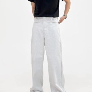 Versatile Pure White Micro-Flare Jeans for Men and Women - Trendy Retro Straight Casual Long Pants, Washed Style