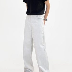 Versatile Pure White Micro-Flare Jeans for Men and Women - Trendy Retro Straight Casual Long Pants, Washed Style