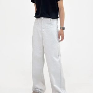 Versatile Pure White Micro-Flare Jeans for Men and Women - Trendy Retro Straight Casual Long Pants, Washed Style