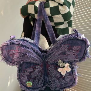 Versatile Purple Butterfly Backpack for Students - Millennial Women's Shoulder Crossbody Bag, Stylish and Functional School Bag