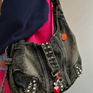 Versatile Retro Denim Tote Bag - Large Capacity Wasteland Style Shoulder Crossbody Bag for Students