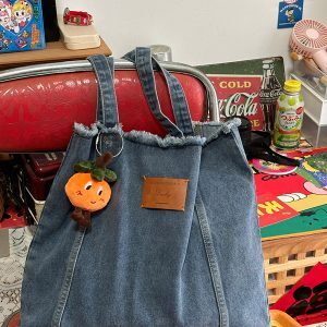 Versatile Single-Shoulder Denim Tote Bag for Women - Large Capacity Retro Korean Style Commuter Bag for Spring and Summer