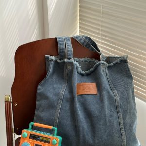 Versatile Single-Shoulder Denim Tote Bag for Women - Large Capacity Retro Korean Style Commuter Bag for Spring and Summer
