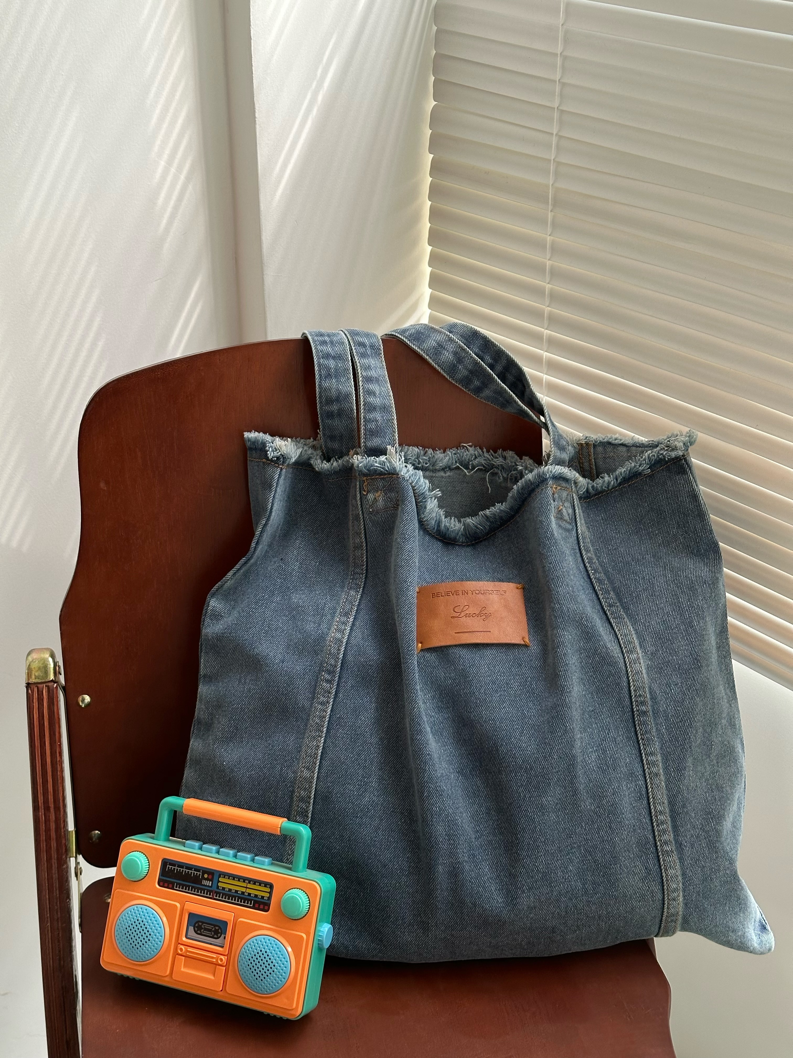 Versatile Single-Shoulder Denim Tote Bag for Women - Large Capacity Retro Korean Style Commuter Bag for Spring and Summer