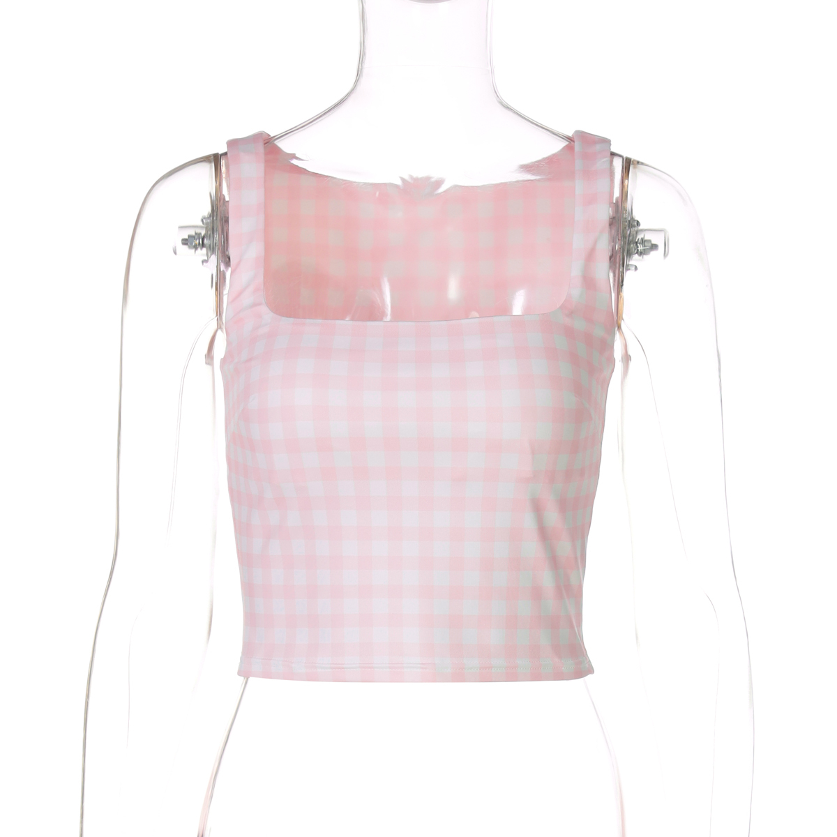 Versatile Summer Plaid Print Square Neck Casual Camisole for Women - Sexy Slim Fit Short Top
