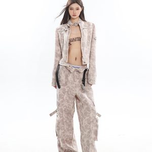 Versatile Vintage-Inspired Wide-Leg Workwear Pants and Jacket Set in Deep Coffee - Stylish Niche Design
