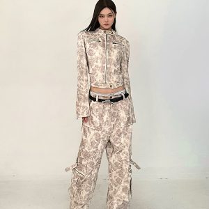 Versatile Vintage-Inspired Wide-Leg Workwear Pants and Jacket Set in Deep Coffee - Stylish Niche Design