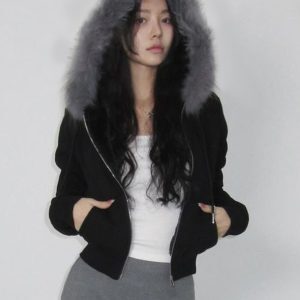 Vintage American Letter Embroidery Fleece Hoodie Women's Zipper Cardigan Loose Fur Coat, 90s Inspired Fashion Outerwear