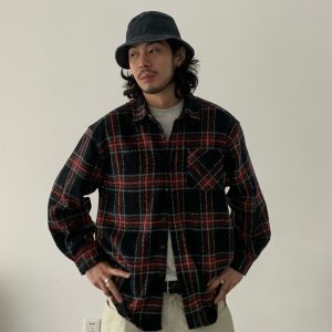 Vintage American Plaid Shirt Jacket for Unisex - Thick Brushed Warm Design, 90s Inspired, Casual Layering Piece