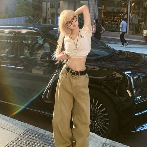 Vintage American Style Curved Blade Wide-Leg Pants for Men and Women - Loose Casual Straight-Leg Trousers