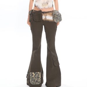 Vintage American Workwear Pocket Pants for Women - Autumn Winter High Street Style Floor-Length Trousers - Trendy Hot Girl Fashion
