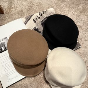 Vintage Black Wool Felt Newsboy Cap for Women - Autumn Winter Equestrian Octagonal Beret Style Hat