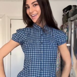 Vintage Blue Plaid Puff Sleeve T-Shirt for Women - College Style Versatile Polo Collar Top, Y2K Fashion, Trendy Casual Wear
