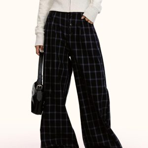 Vintage Checkered Casual Pants for Men & Women, Loose Fit American Streetwear Wide-Leg Trousers, Retro 90s Style