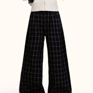 Vintage Checkered Casual Pants for Men & Women, Loose Fit American Streetwear Wide-Leg Trousers, Retro 90s Style