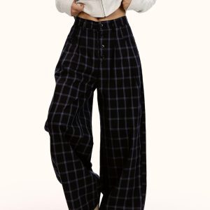 Vintage Checkered Casual Pants for Men & Women, Loose Fit American Streetwear Wide-Leg Trousers, Retro 90s Style